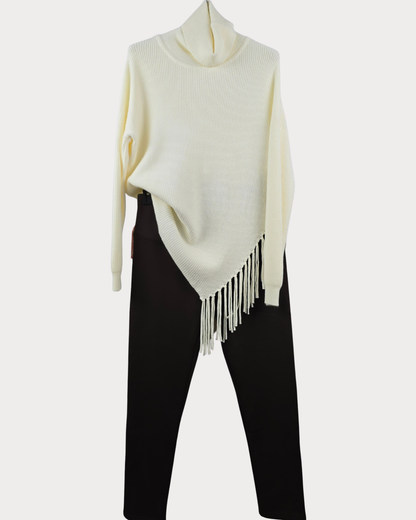 jersey de punto cuello vuelto y flecos